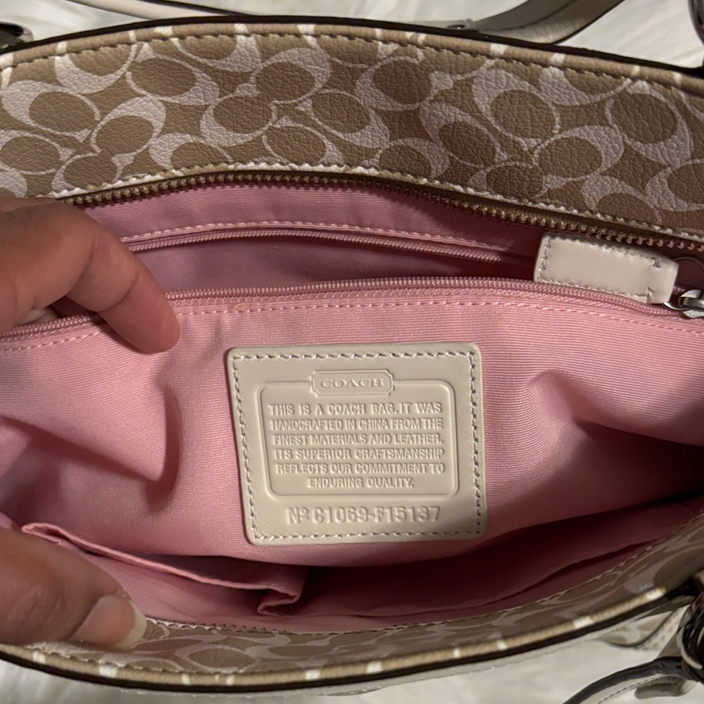 Coach Tan and Pink Heritage Stripe Signature Tote - Picture 2 of 10